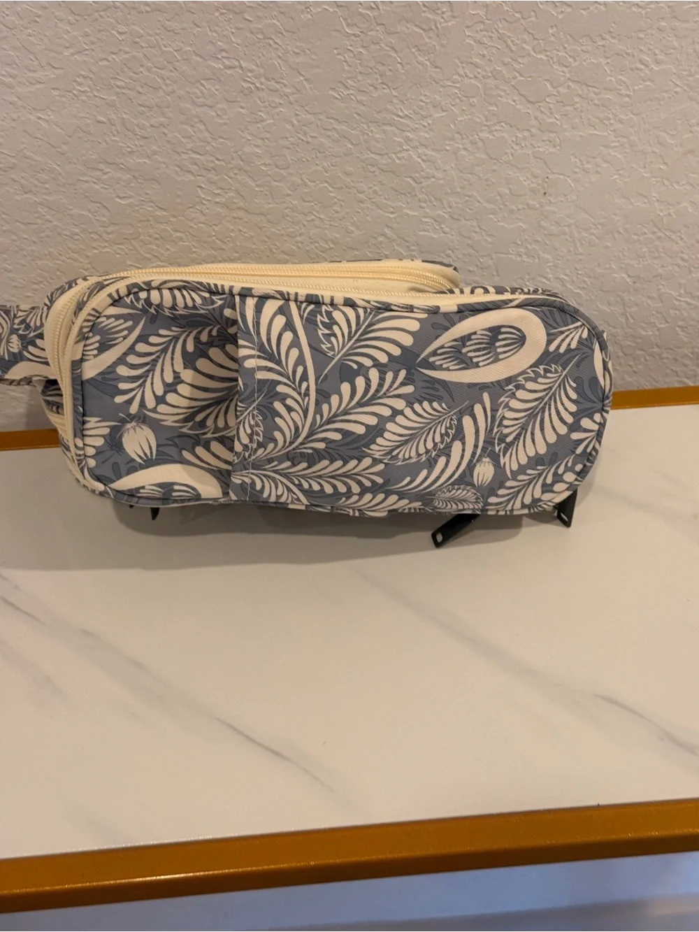 Multi-Compartment‎ Cream and Blue Cosmetic Travel Case